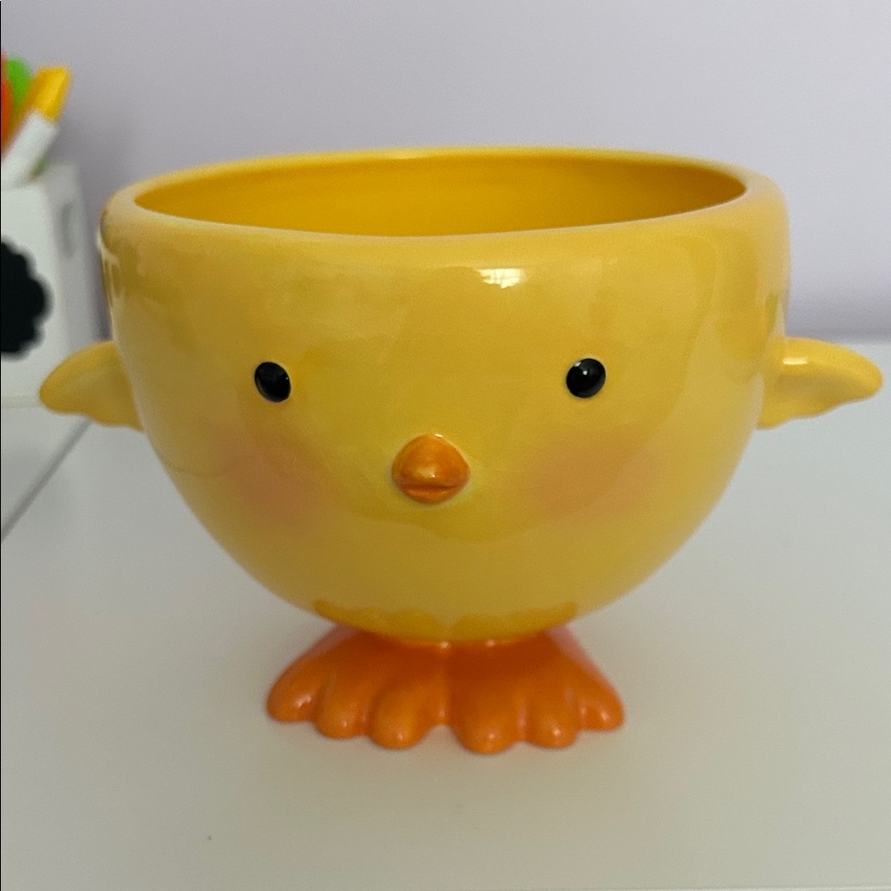 LN Hallmark Yellow Chick Candy Dish with Orange Accents